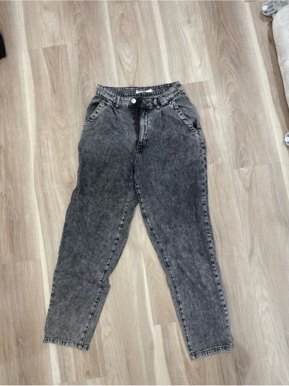 High-Rise Acid Wash Grey Women’s Mom Jeans